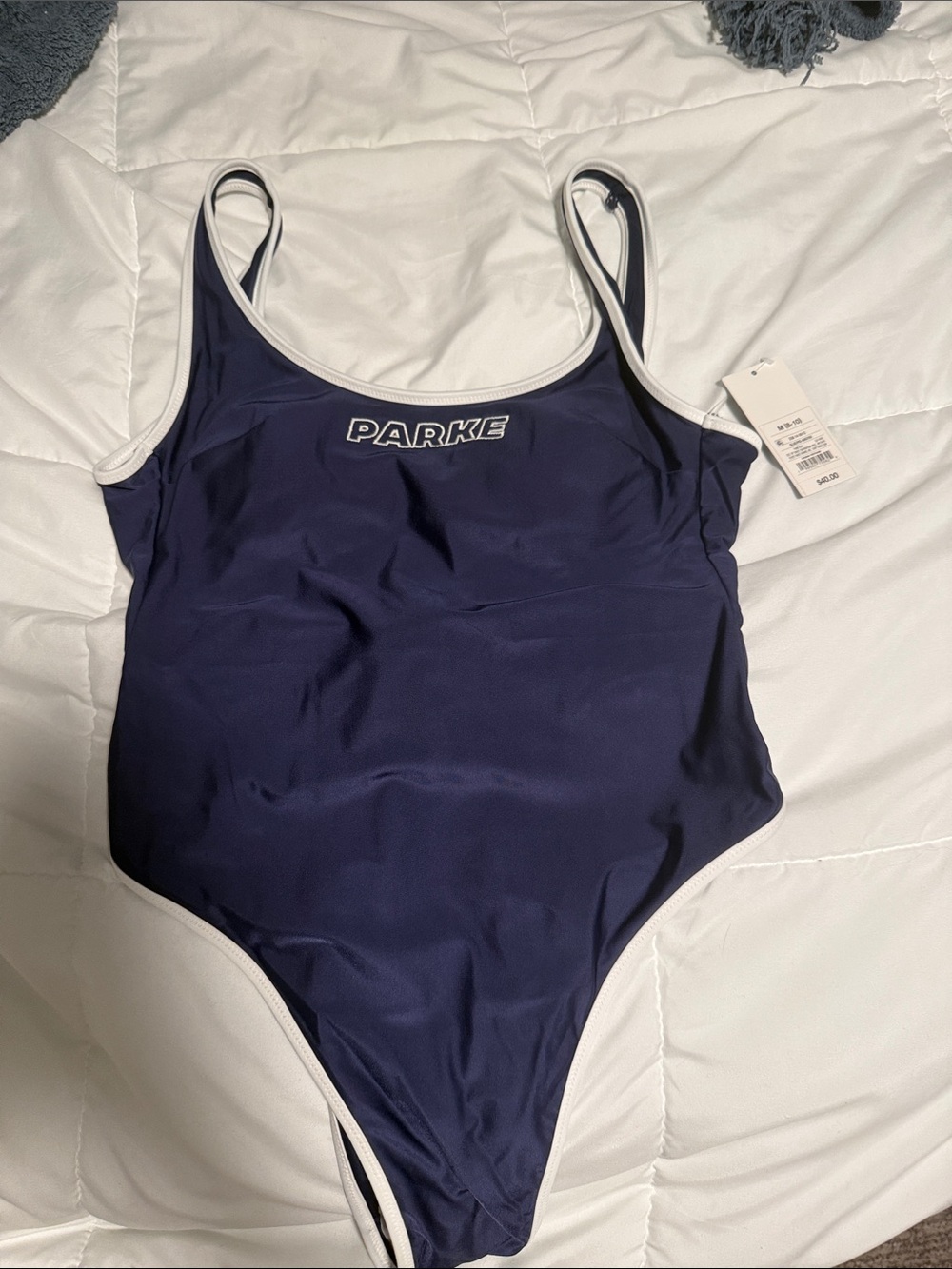 aerie Navy Blue One-Piece Swimsuit with White Trim